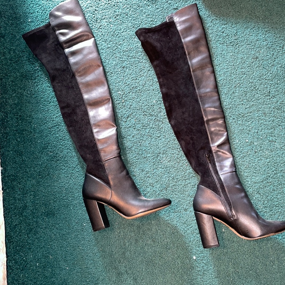 Suede/leather thigh high boots, size 8